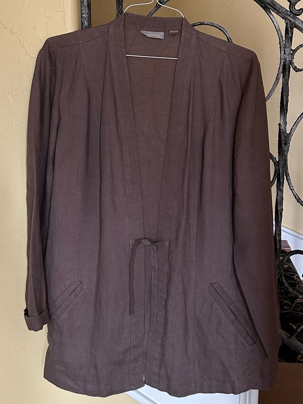 Brown Open-Front Linen Jacket
